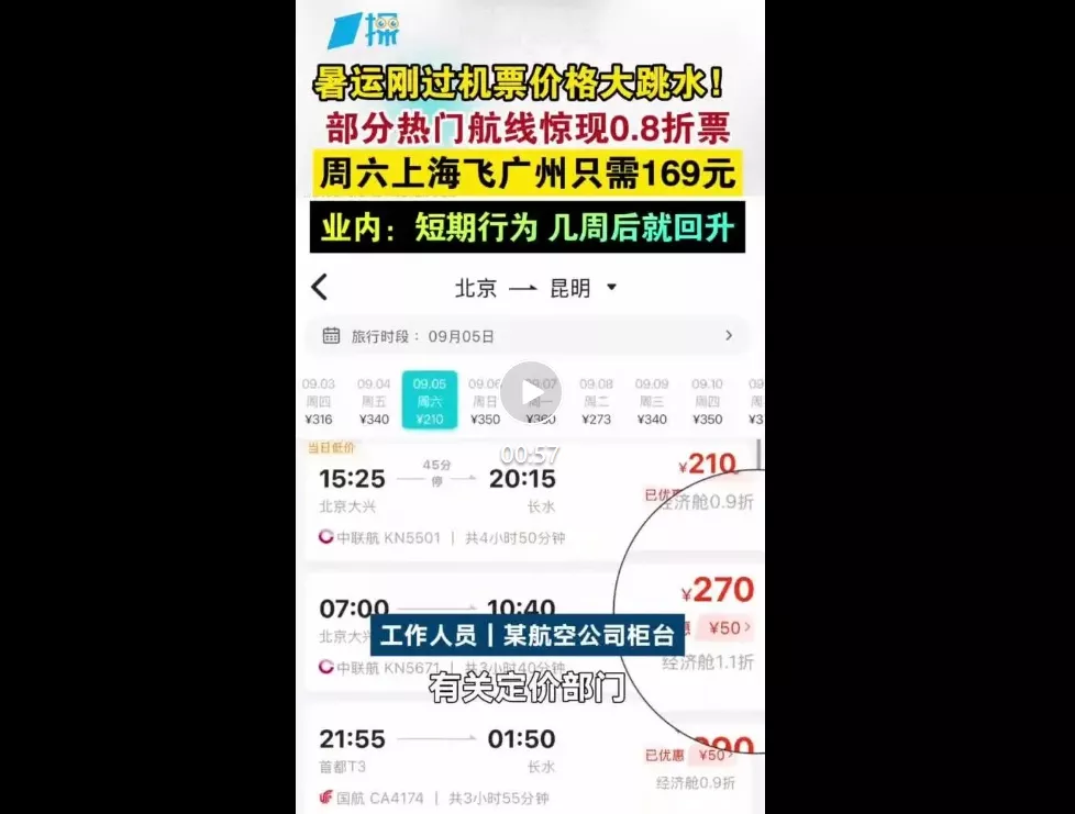 机票大跳水!中国多个热门航线现“0.8折票”